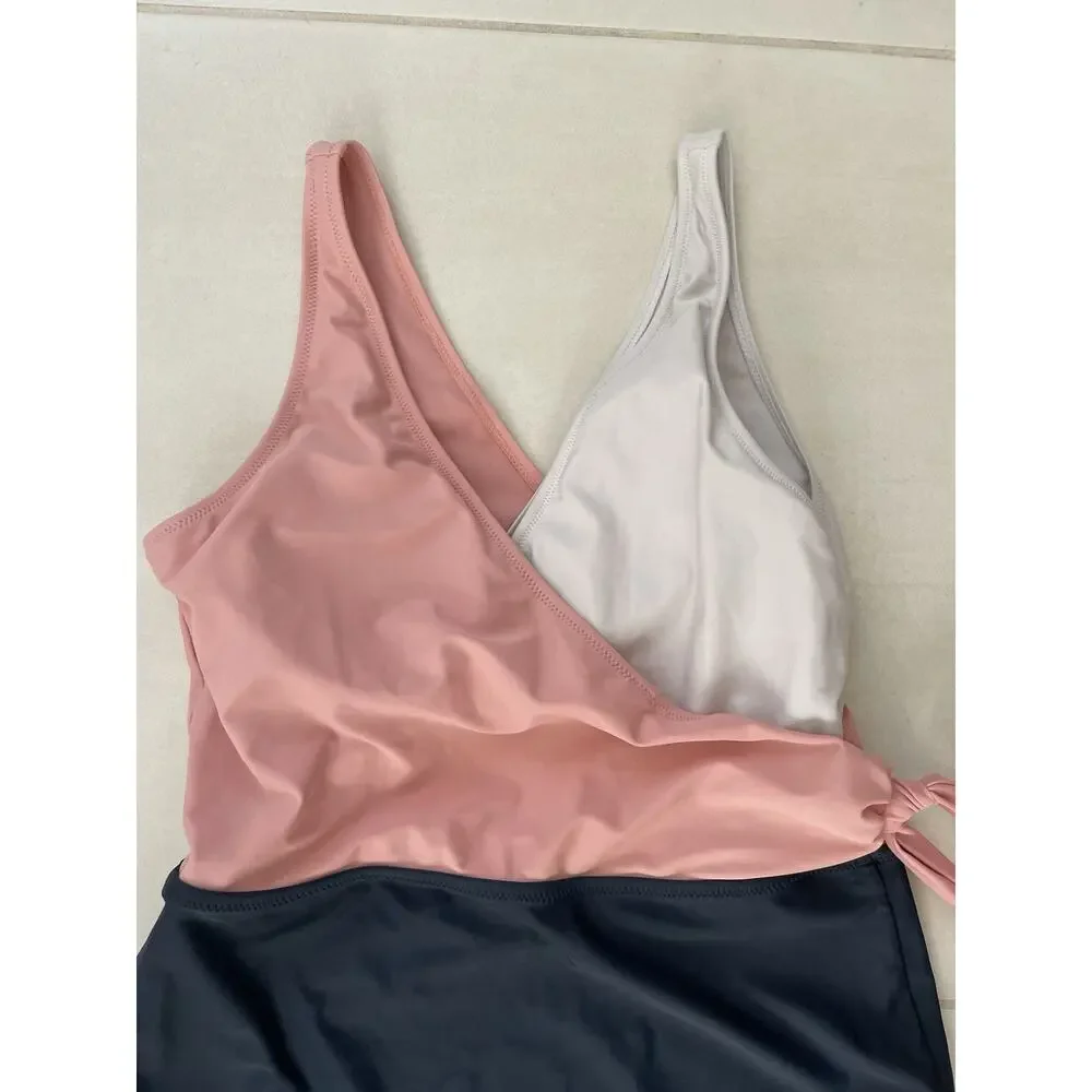 Felnart Swim One Piece Swimsuit Belted Color Block Swimwear Beach Summer